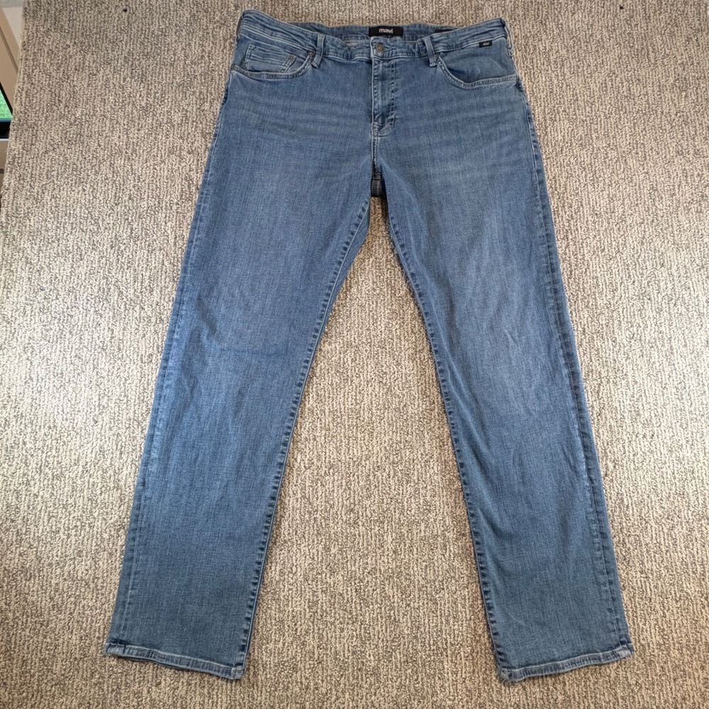 Mavi Matt Jeans Mens 38/34 Blue Relaxed Straight Leg Medium Wash Stretch